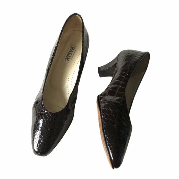 Bally Crocodile Pump Patent Brown Leather 10 VTG - Picture 1 of 11